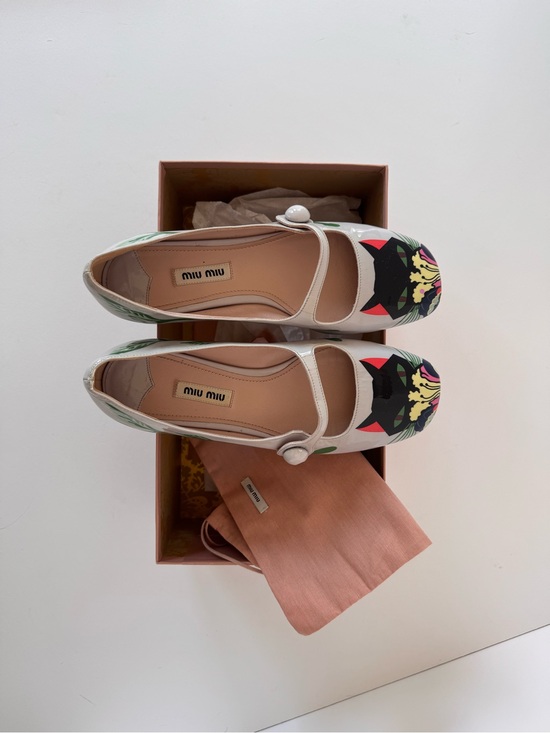 Miu Miu Shoes - Miu Miu Cat Print Patent Leather Mary Jane Flats 6.5